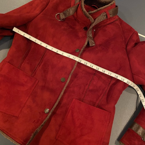 123 Paris Faux Fur/Suede Coat Burgundy 42/L - Picture 11 of 16